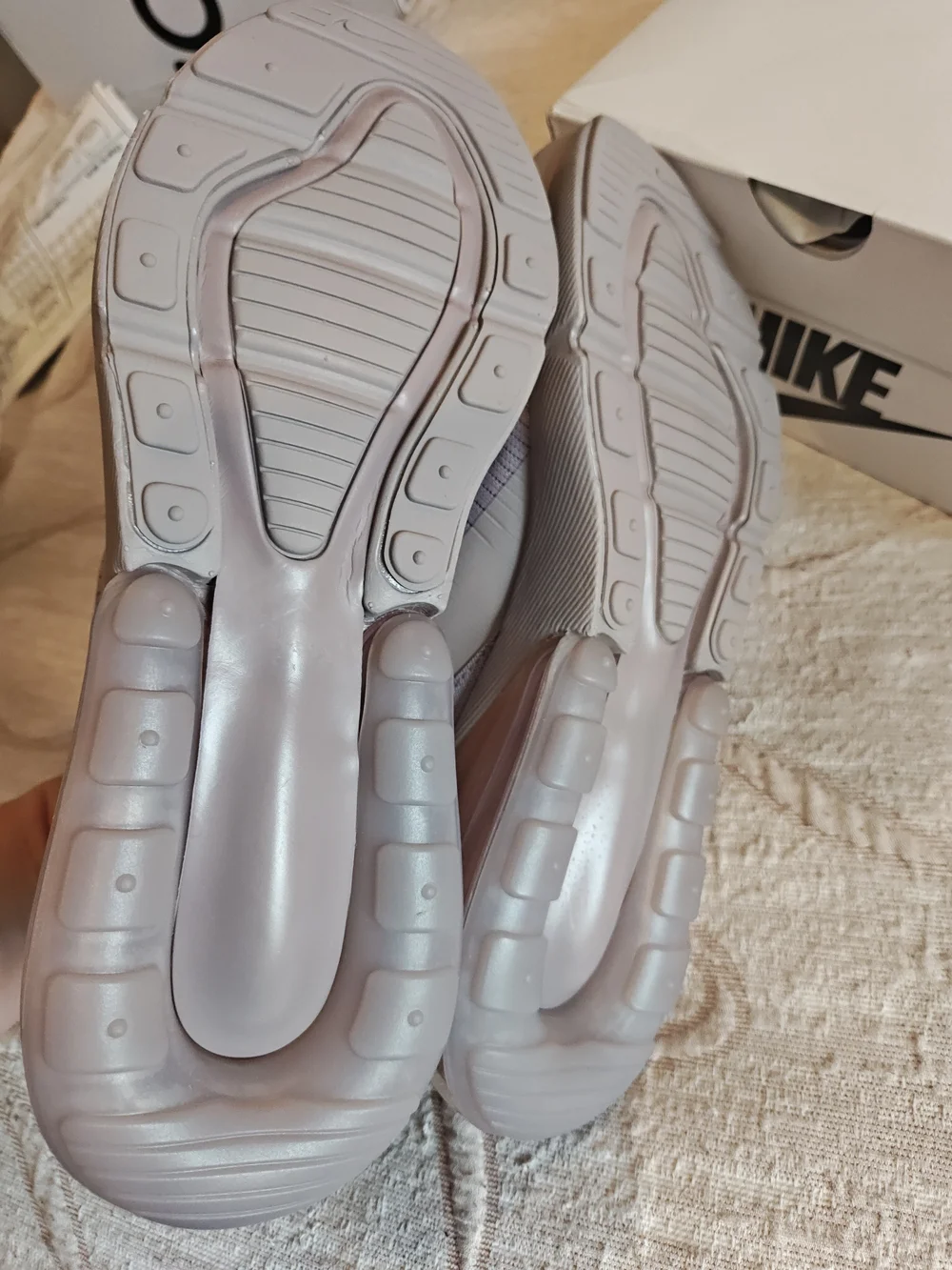 Nike Women’s Air Max 270 Sneakers in Light Taupe with Dark Taupe Swoosh - Picture 5 of 5